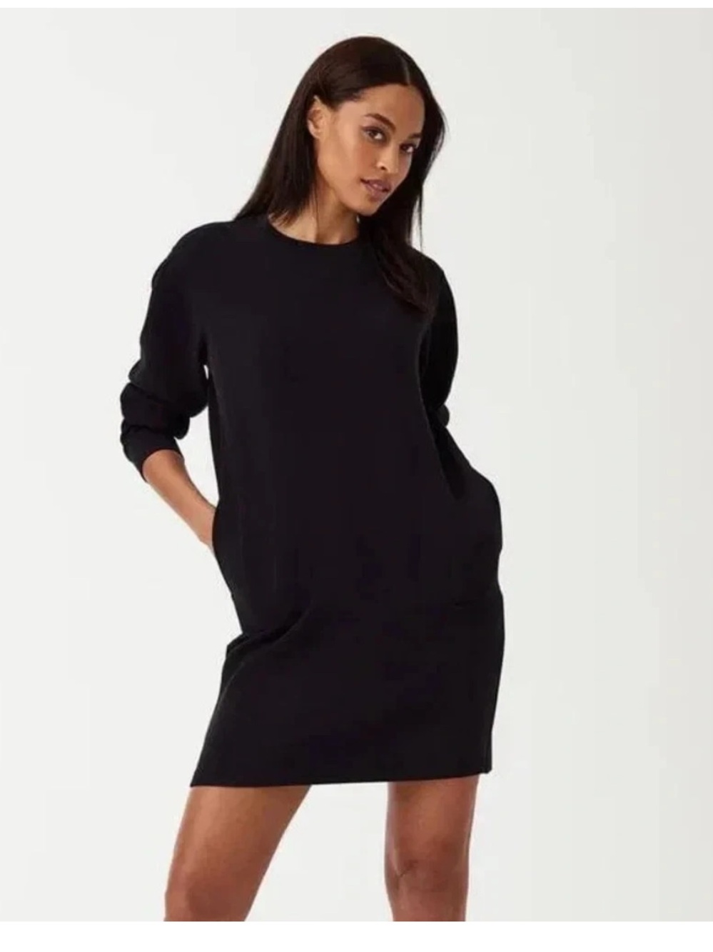 SPANX Air Essentials Crewneck Long Sleeve Dress Black Comfy Sporty Pockets $148 - Picture 8 of 8